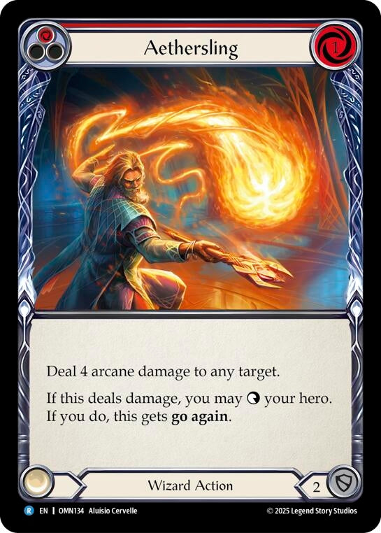 Image for Aethersling (Red) (OMN134) (Rainbow Foil) - Flesh and Blood TCG