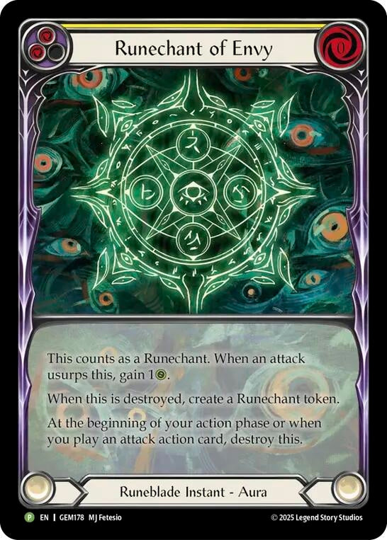 Image for Runechant of Envy (Yellow) (GEM178) (Rainbow Foil) (GEM) - Flesh and Blood TCG