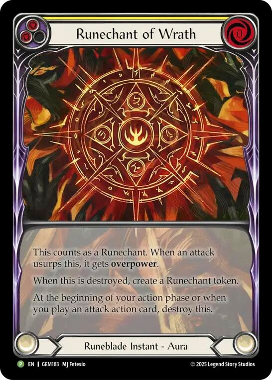 Image for Runechant of Wrath (Yellow) (GEM183) (Rainbow Foil) (GEM) - Flesh and Blood TCG