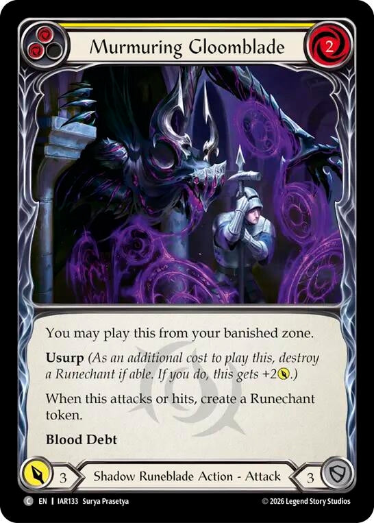 Image for Murmuring Gloomblade (Yellow) (IAR133) (Rainbow Foil) (IAR) - Flesh and Blood TCG