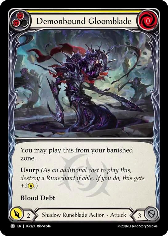 Image for Demonbound Gloomblade (Yellow) (IAR127) (IAR) - Flesh and Blood TCG