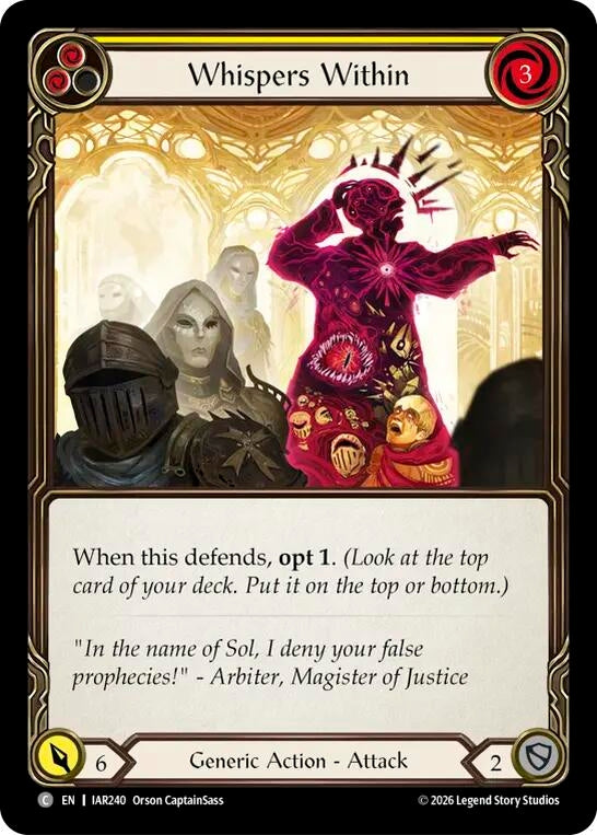 Image for Whispers Within (Yellow) (IAR240) (Rainbow Foil) (IAR) - Flesh and Blood TCG