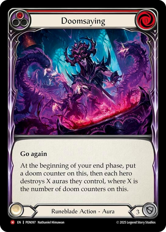Image for Doomsaying (Red) (PEN097) (Rainbow Foil) - Flesh and Blood TCG
