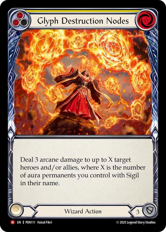 Image for Glyph Destruction Nodes (Yellow) (PEN111) (Rainbow Foil) - Flesh and Blood TCG