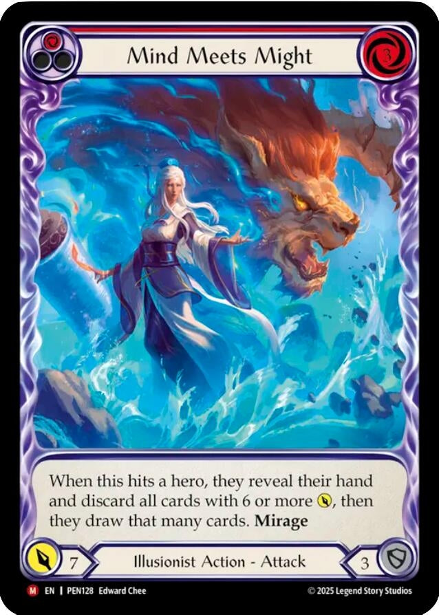 Image for Mind Meets Might (Red) (Extended Art) (PEN128) (Rainbow Foil) (PEN) - Flesh and Blood TCG