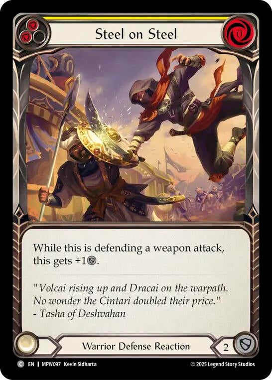 Image for Steel on Steel (Yellow) (MPW096) (Rainbow Foil) (MPW) - Flesh and Blood TCG