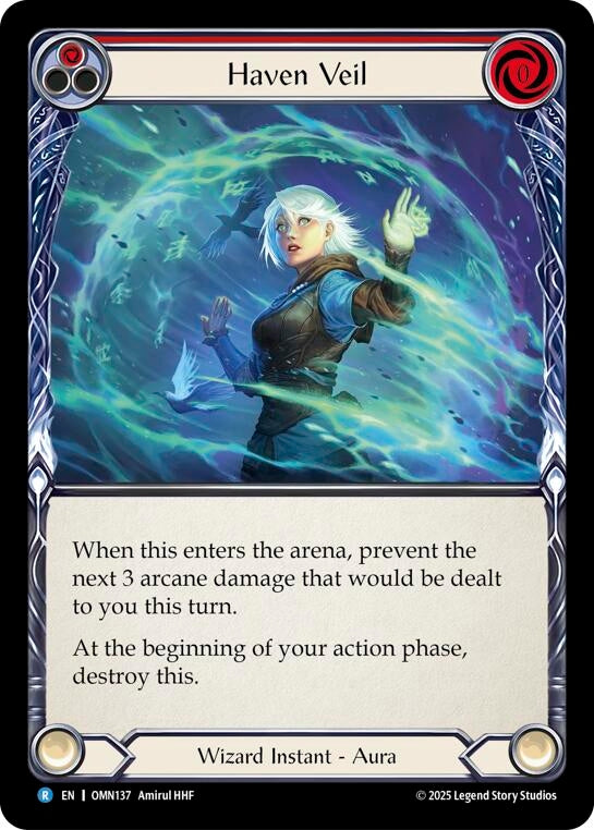 Image for Haven Veil (Red) (OMN137) (Rainbow Foil) - Flesh and Blood TCG
