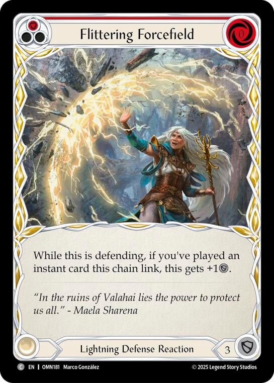 Image for Flittering Forcefield (Red) (OMN181) (Rainbow Foil) - Flesh and Blood TCG