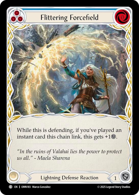 Image for Flittering Forcefield (Blue) (OMN183) (Rainbow Foil) - Flesh and Blood TCG
