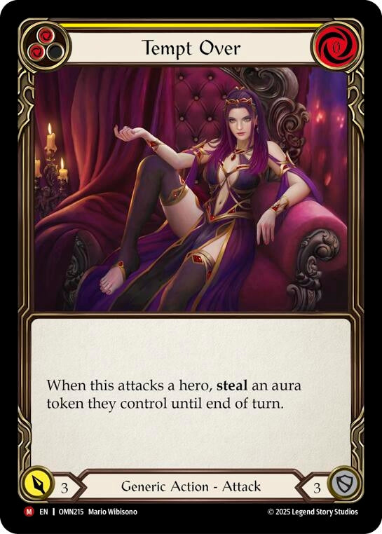 Image for Tempt Over (Yellow) (OMN215) (Rainbow Foil) - Flesh and Blood TCG