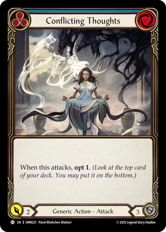 Image for Conflicting Thoughts (Blue) (OMN221) (Rainbow Foil) - Flesh and Blood TCG