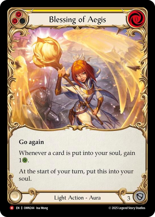 Image for Blessing Of Aegis (Yellow) (OMN244) (Cold Foil) - Flesh and Blood TCG