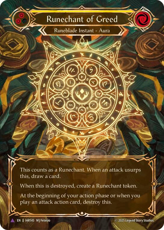 Image for Runechant of Greed (Yellow)(Marvel) (IAR145-MV) (Cold Foil) - Flesh and Blood TCG