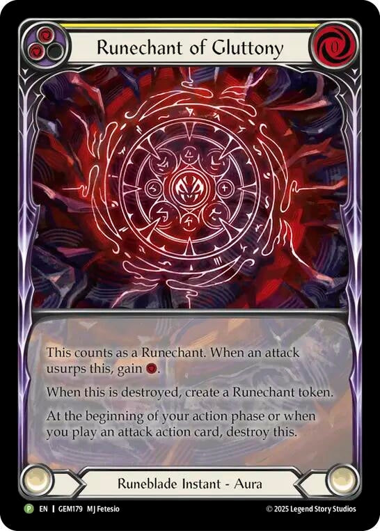 Image for Runechant of Gluttony (Yellow) (GEM179) (Rainbow Foil) (GEM) - Flesh and Blood TCG
