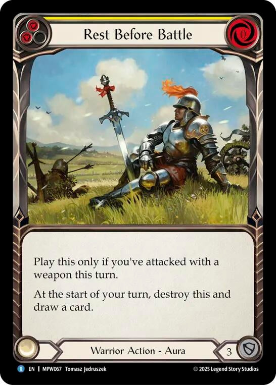 Image for Rest Before Battle (Yellow) (MPW067) (Rainbow Foil) (MPW) - Flesh and Blood TCG