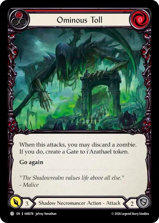 Image for Ominous Toll (Red) (IAR078) (Rainbow Foil) (IAR) - Flesh and Blood TCG