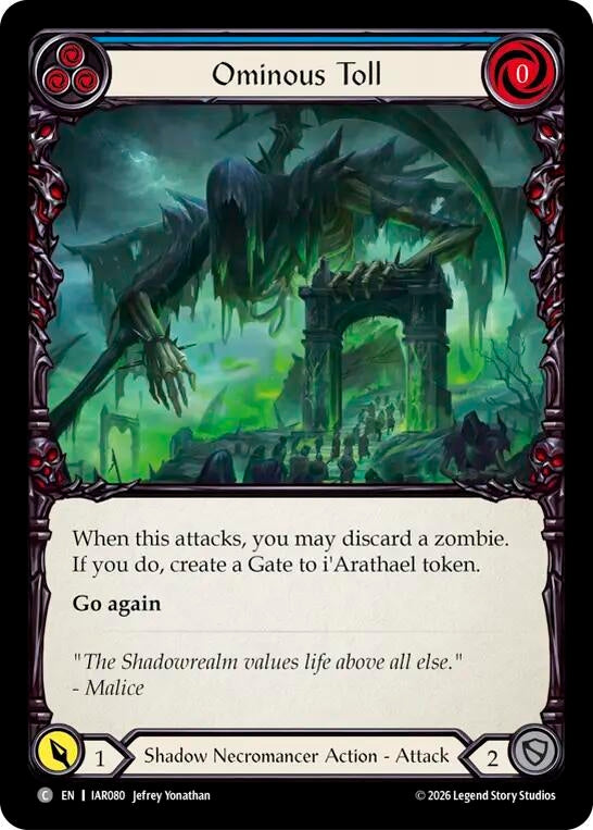 Image for Ominous Toll (Blue) (IAR080) (Rainbow Foil) (IAR) - Flesh and Blood TCG