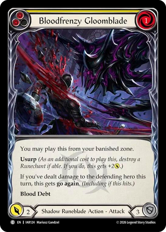 Image for Bloodfrenzy Gloomblade (Yellow) (IAR124) (Rainbow Foil) (IAR) - Flesh and Blood TCG