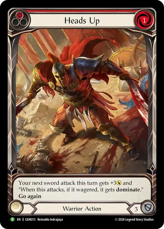 Image for Heads Up (GEM213) (Rainbow Foil) (GEM) - Flesh and Blood TCG